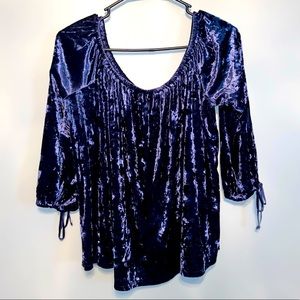 Blue velvet American Eagle off the shoulder top